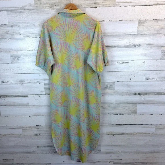 Emily McCarthy Poppy Caftan Midi Dress Palm Print Pink Green Resort Large - Picture 5 of 13